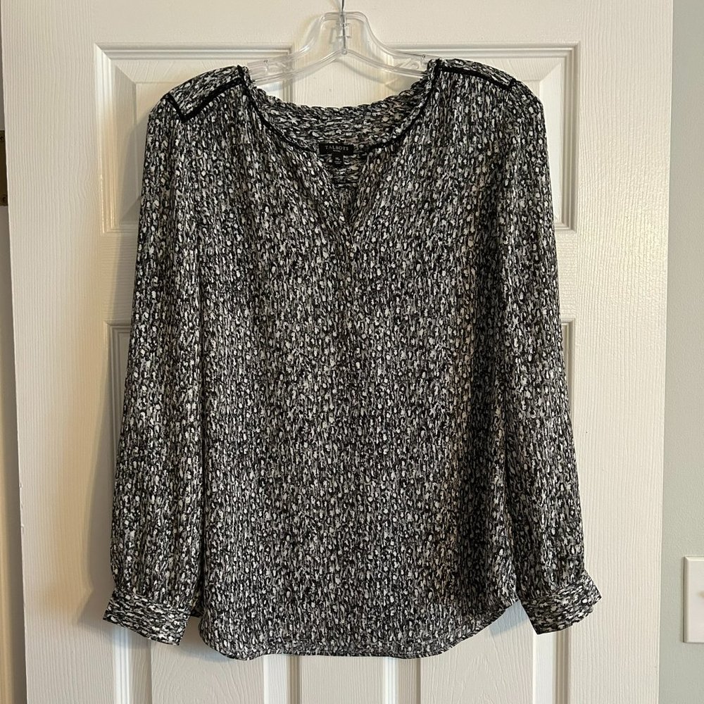 Talbots Long Sleeve Blouse / Black and Gray / Size Petite Medium